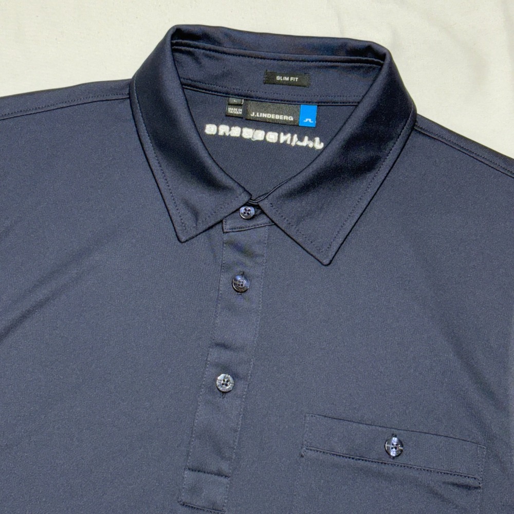J.Lindeberg Polo Shirt Mens Large Navy Blue Slim Fit‎ Short Sleeve Golf Athletic